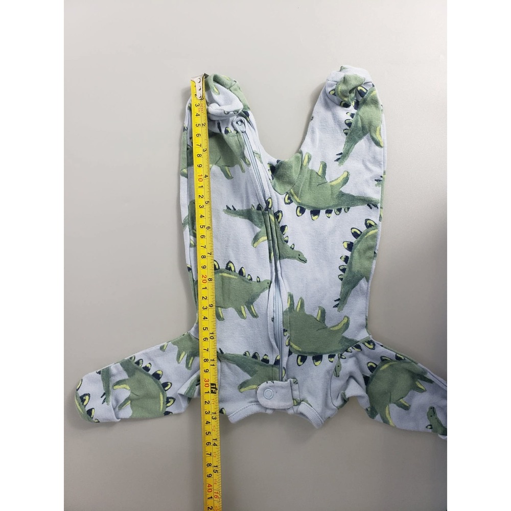 Carter's Baby Footed Sleeper Blue Green Dinosaur Print Two-Way Zip Mitten‎ Cuffs